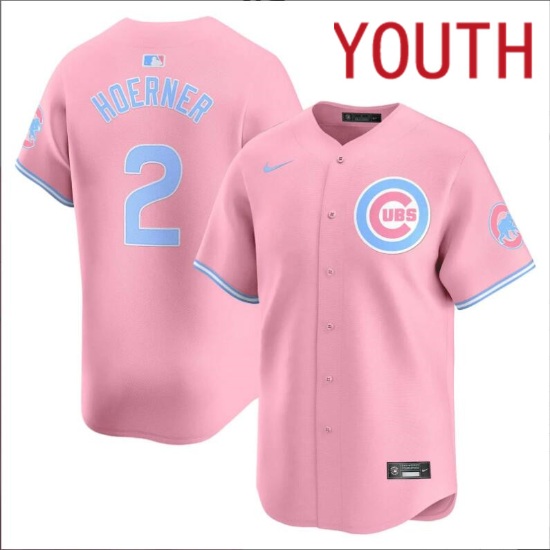 Youth  Chicago Cubs #2 Hoerner pink 2024 Nike MLB jersey->youth nfl jersey->Youth Jersey